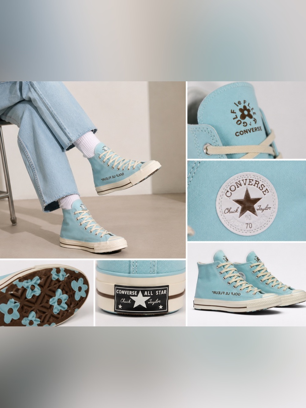 Converse x Golf le Fleur Chuck 70 High Top Gulf Stream Blue Floral Wmns 7.5 euc